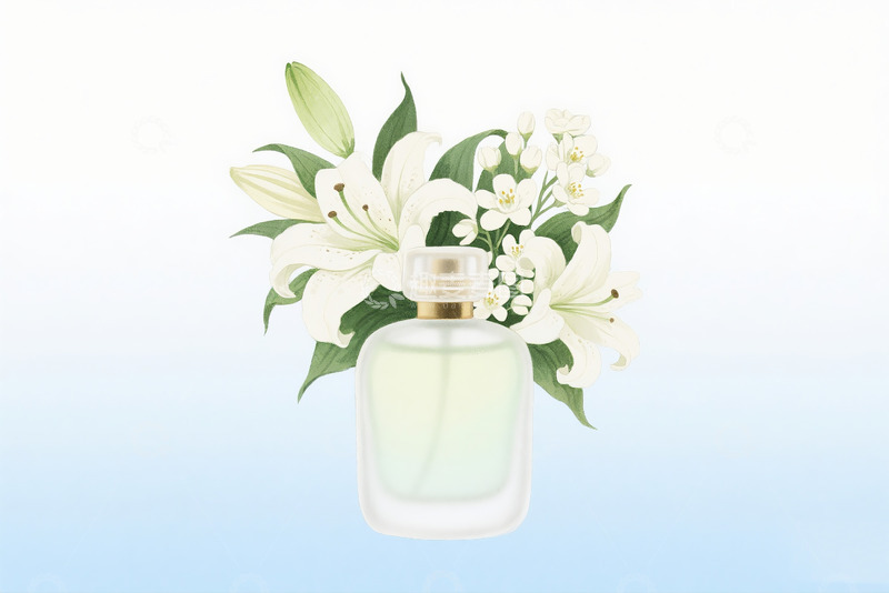 高清大图下载【趣麦麦图】百合与香水瓶水彩画
