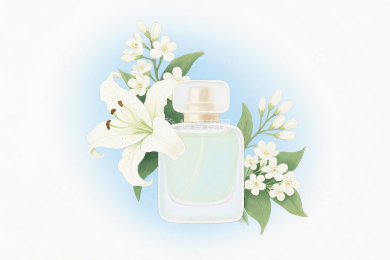 高清大图下载【趣麦麦图】百合与香水瓶水彩画
