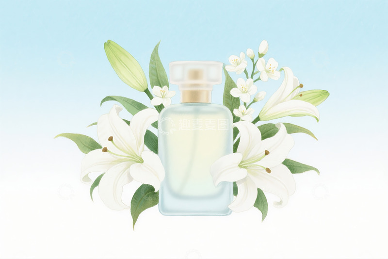高清大图下载【趣麦麦图】百合与香水瓶水彩画
