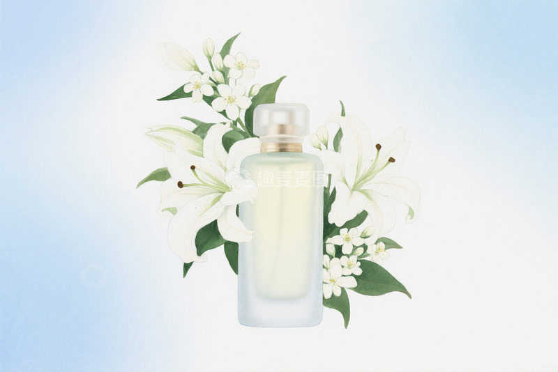 高清大图下载【趣麦麦图】百合与香水瓶水彩画