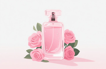粉嫩玫瑰香水瓶插画