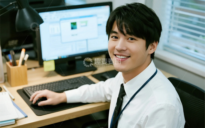 高清大图下载【趣麦麦图】办公场景微笑男士工作图