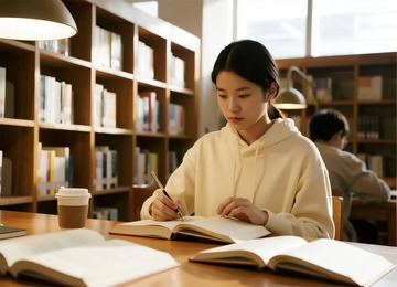 图书馆女生专注学习场景图