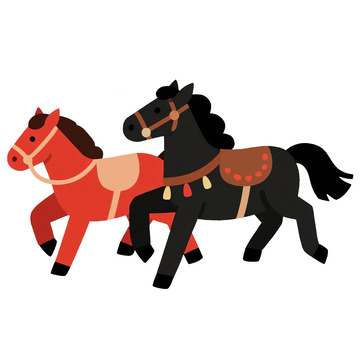 红黑双马并驾齐驱图