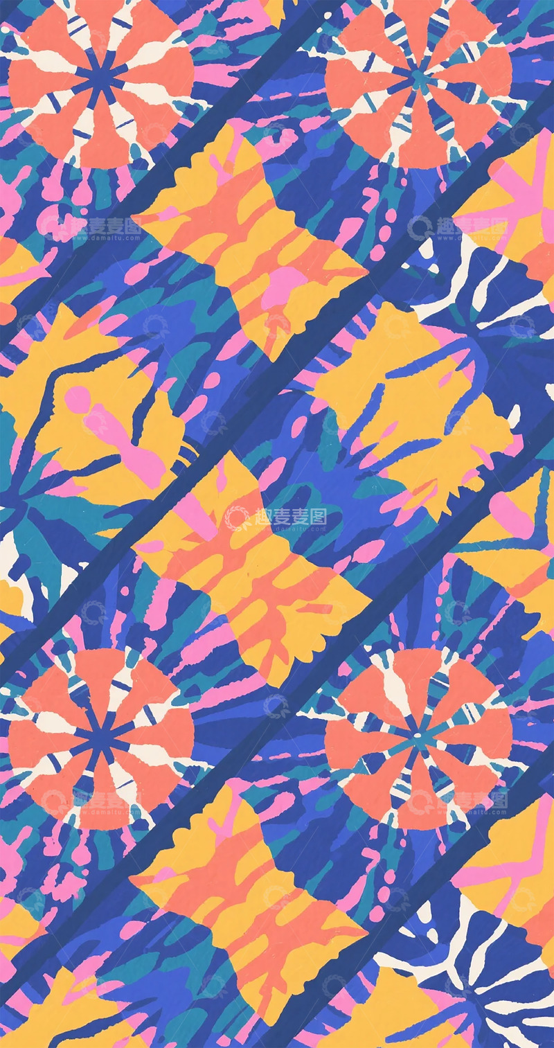 高清大图下载【趣麦麦图】-蓝底彩色几何花纹图案图