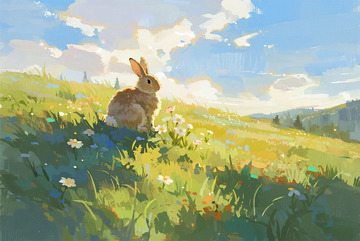 花海兔子治愈系插画