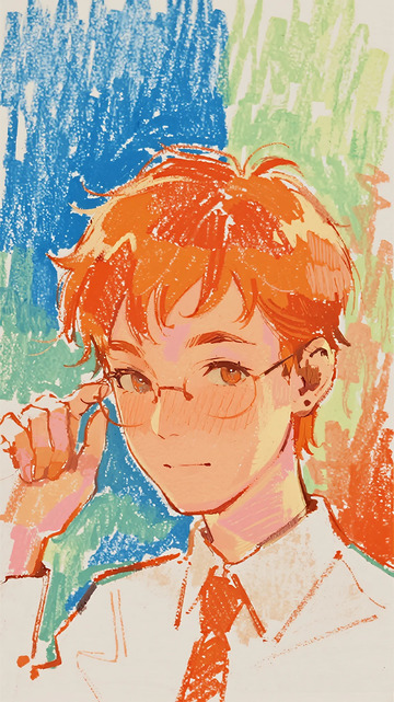 橙发眼镜男性手绘插画