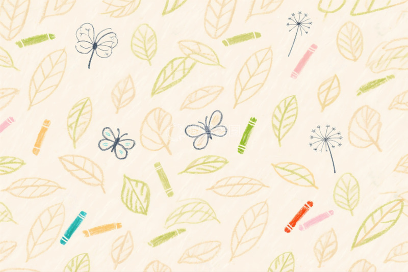 叶子蝴蝶蜡笔图案插画