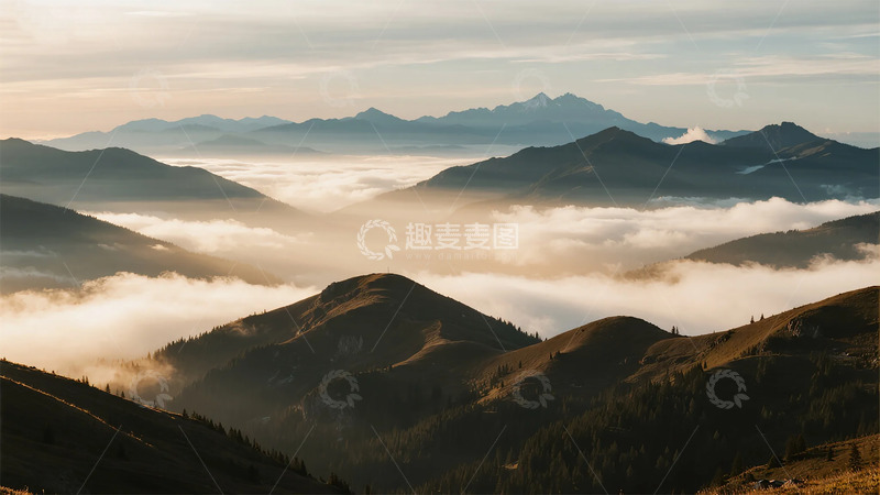 高清大图下载【趣麦麦图】云雾山峦晨景自然景观图