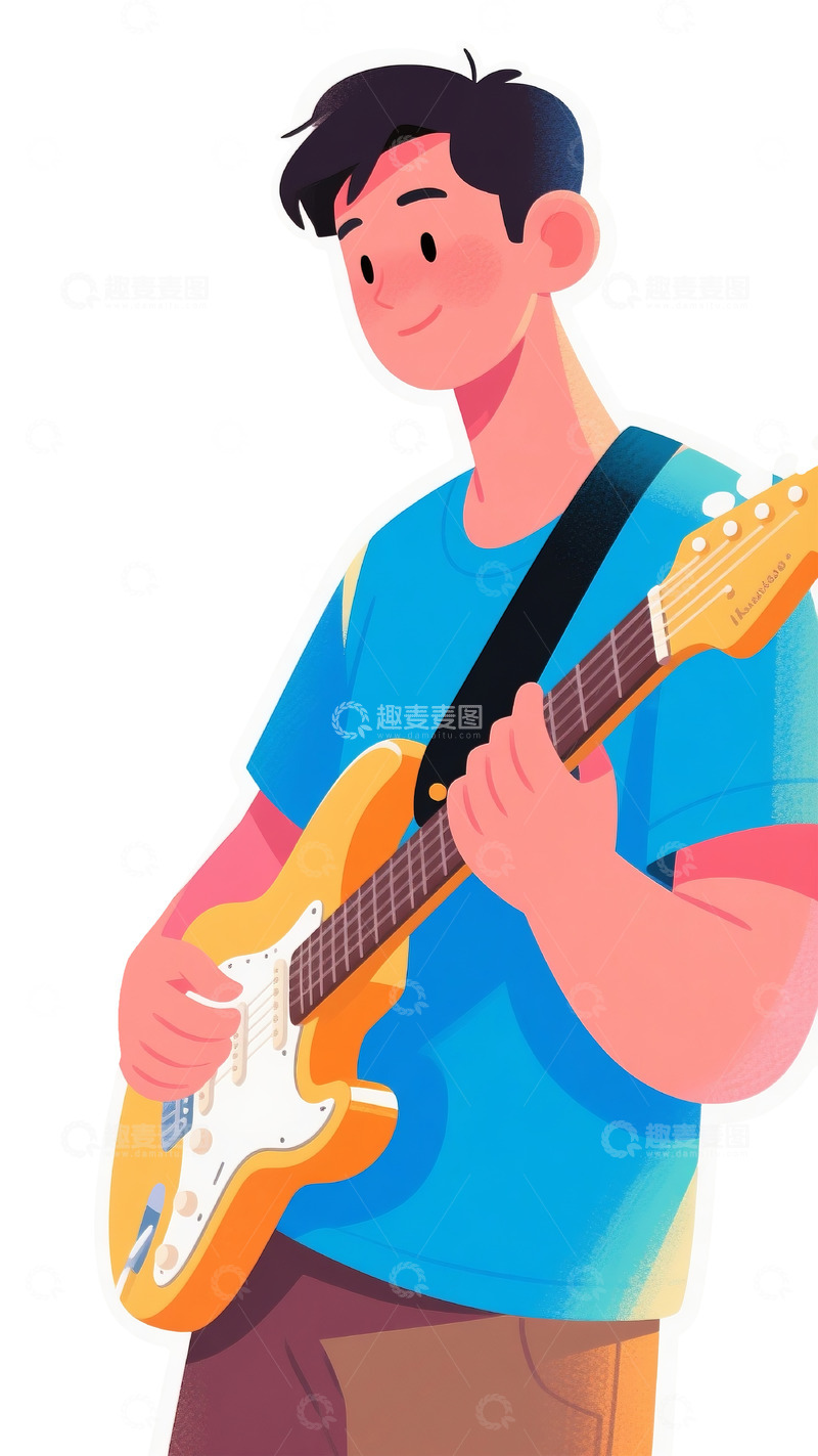 高清大图下载【趣麦麦图】男性弹电吉他扁平插画
