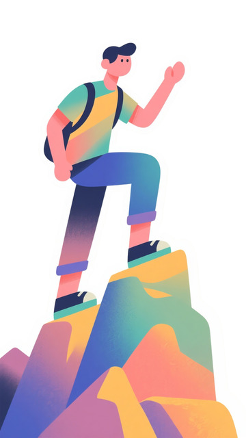 男性登山登顶扁平插画