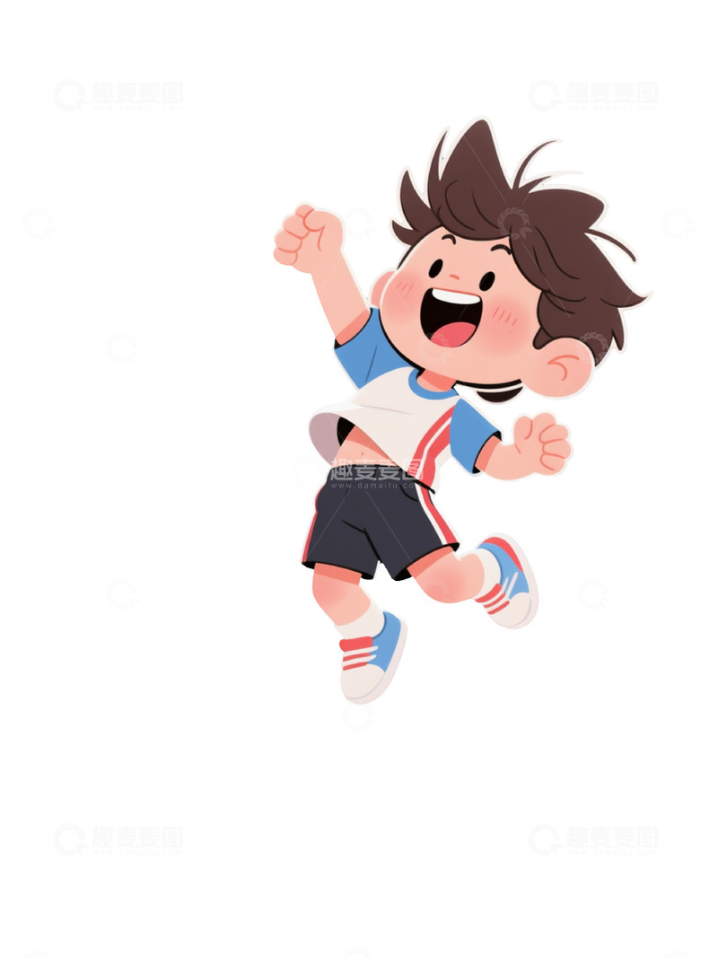 高清大图下载【趣麦麦图】跳跃欢呼运动装男孩插画