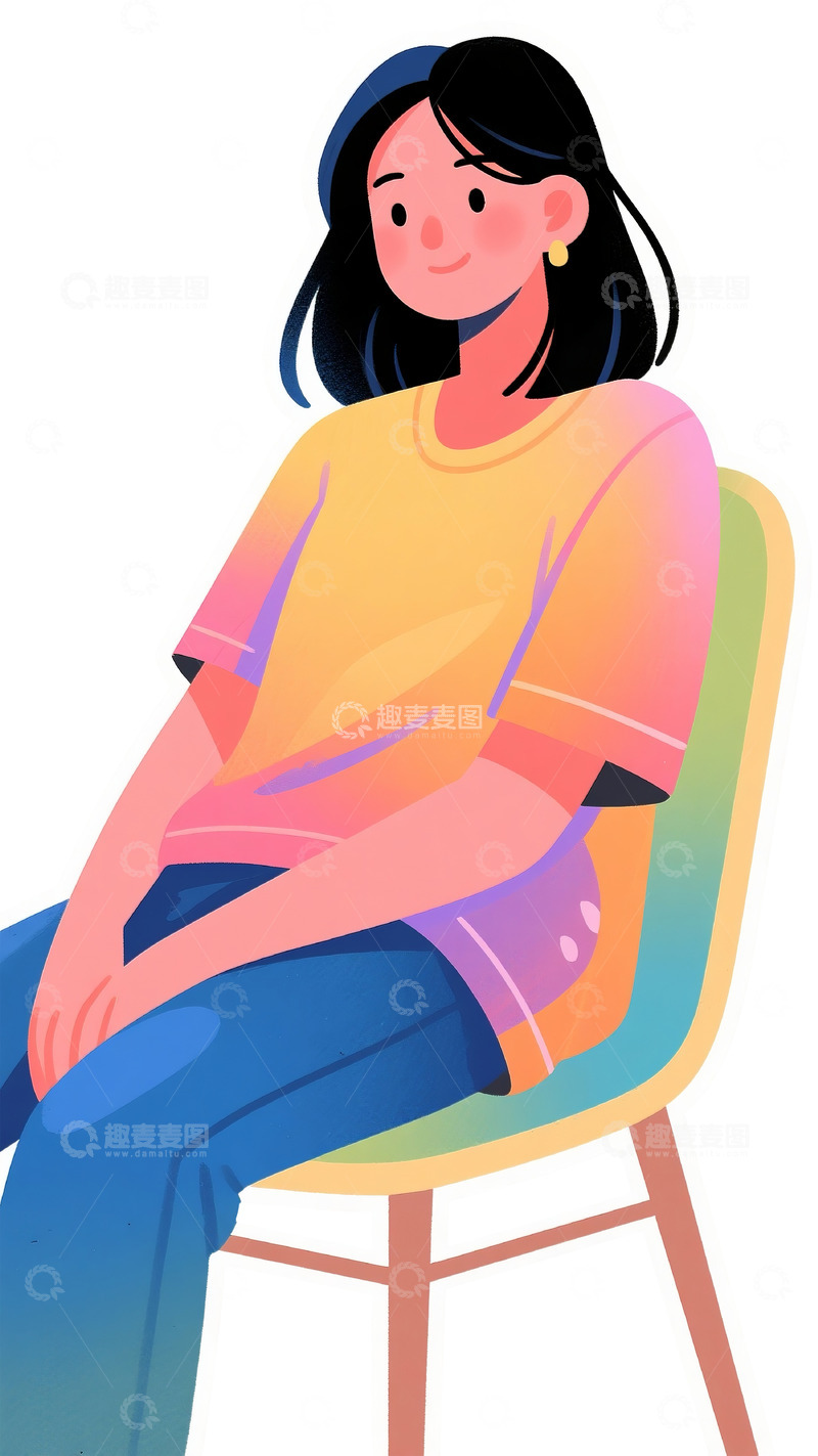 高清大图下载【趣麦麦图】坐姿女性多彩风格插画