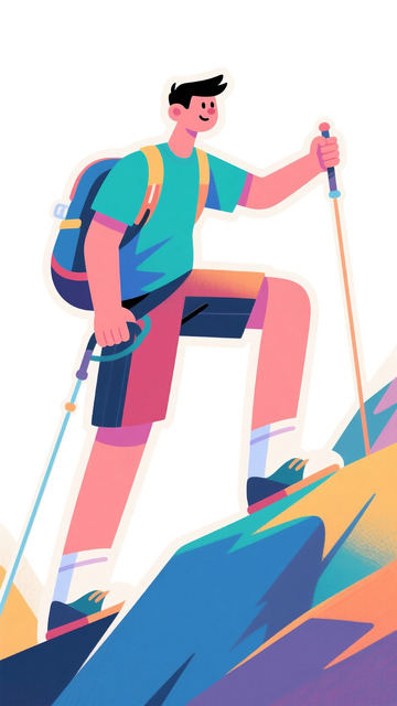 男性登山扁平风格插画