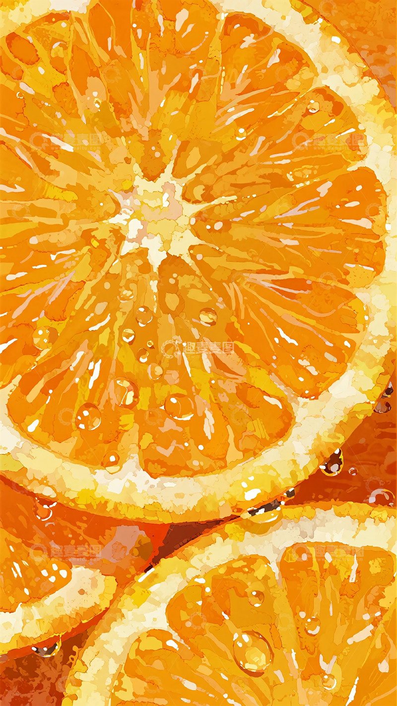高清大图下载【趣麦麦图】橙片水彩风格艺术插画