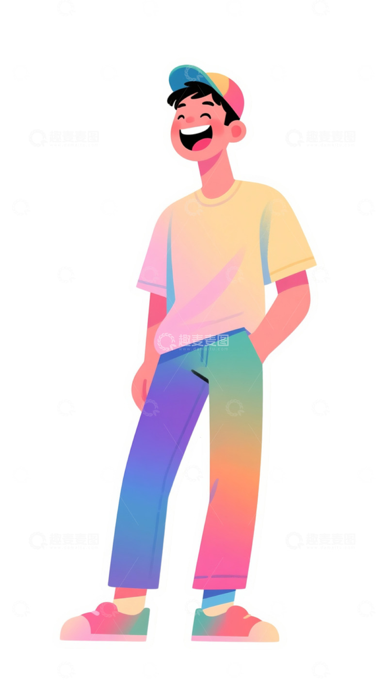 高清大图下载【趣麦麦图】戴彩帽大笑男性彩衣插画