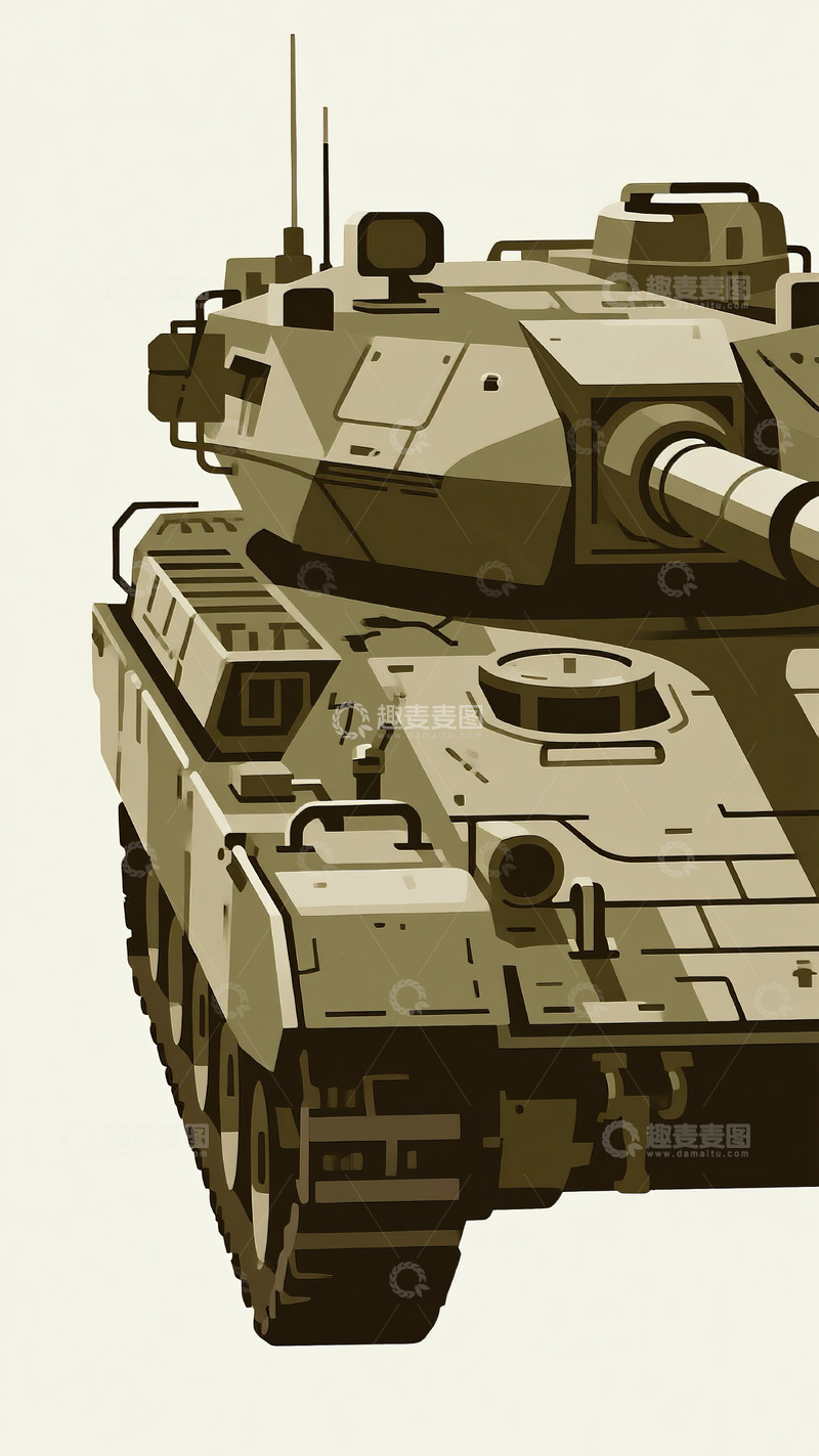 高清大图下载【趣麦麦图】军事坦克简约风格插画