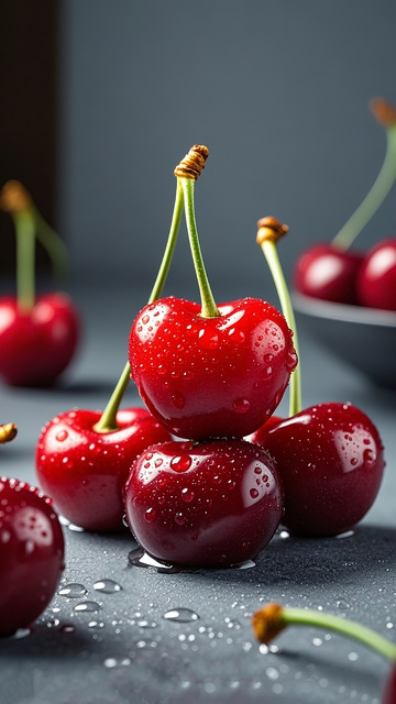 新鲜红樱桃特写摄影图