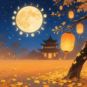 中秋月夜古风场景插画