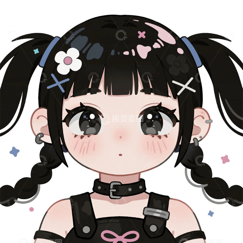 高清大图下载【趣麦麦图】双辫黑系卡通女孩插画