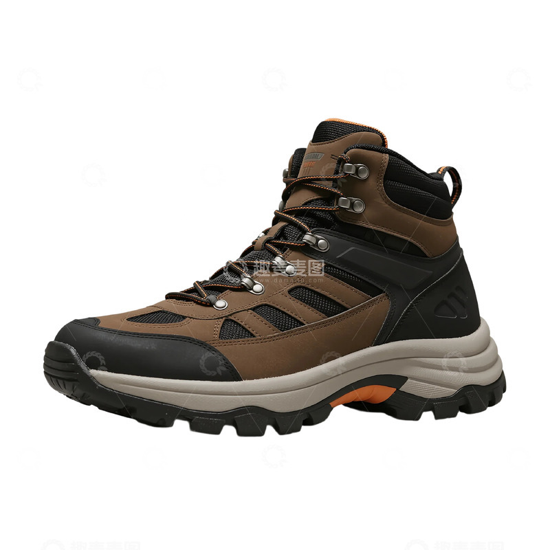 高清大图下载【趣麦麦图】棕黑高帮户外运动鞋图