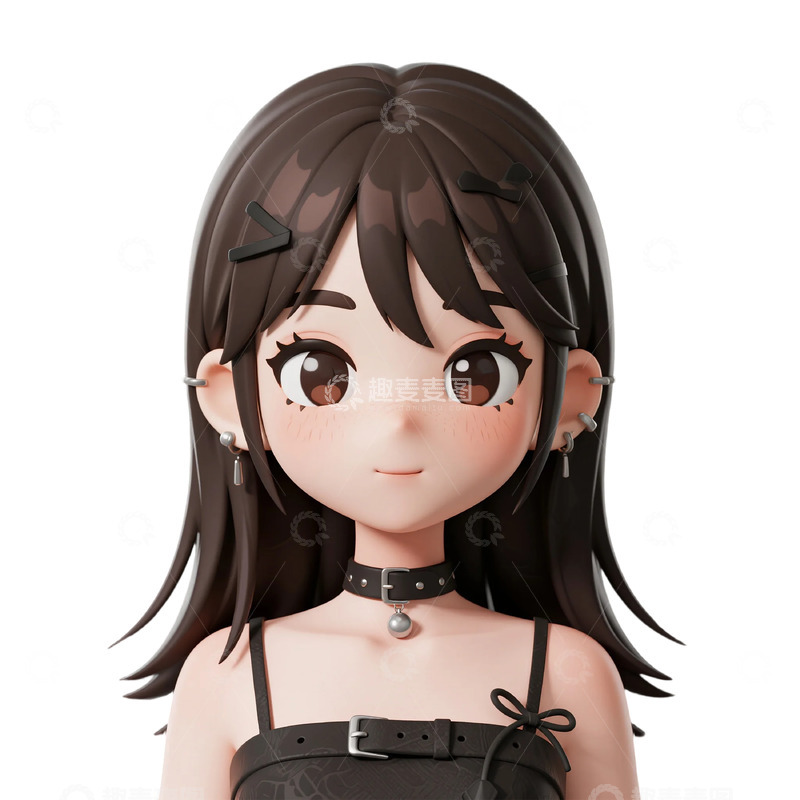高清大图下载【趣麦麦图】棕发甜酷卡通女孩形象