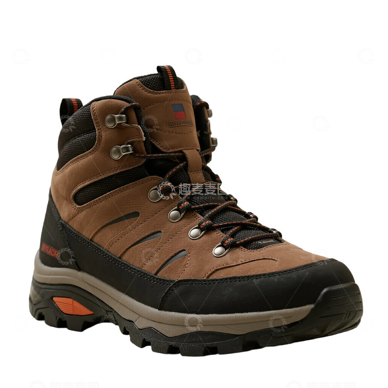 高清大图下载【趣麦麦图】棕黑高帮户外登山鞋图