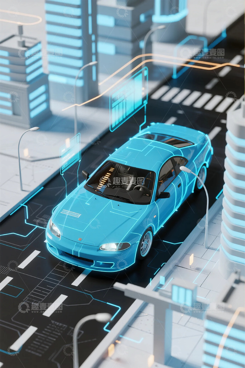 高清大图下载【趣麦麦图】未来城市自动驾驶汽车图