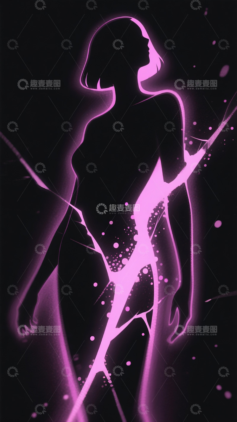 高清大图下载【趣麦麦图】粉色荧光女性剪影艺术