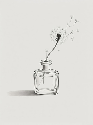 黑白素描蒲公英香水瓶插画