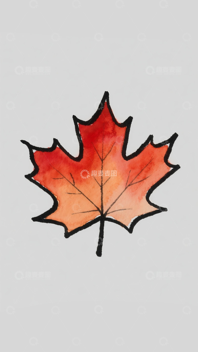 高清大图下载【趣麦麦图】水彩红橙渐变枫叶插画