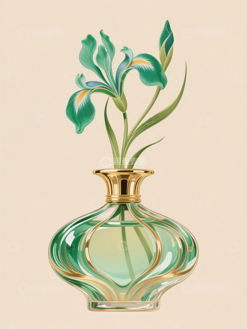 精致绿色鸢尾花香水瓶