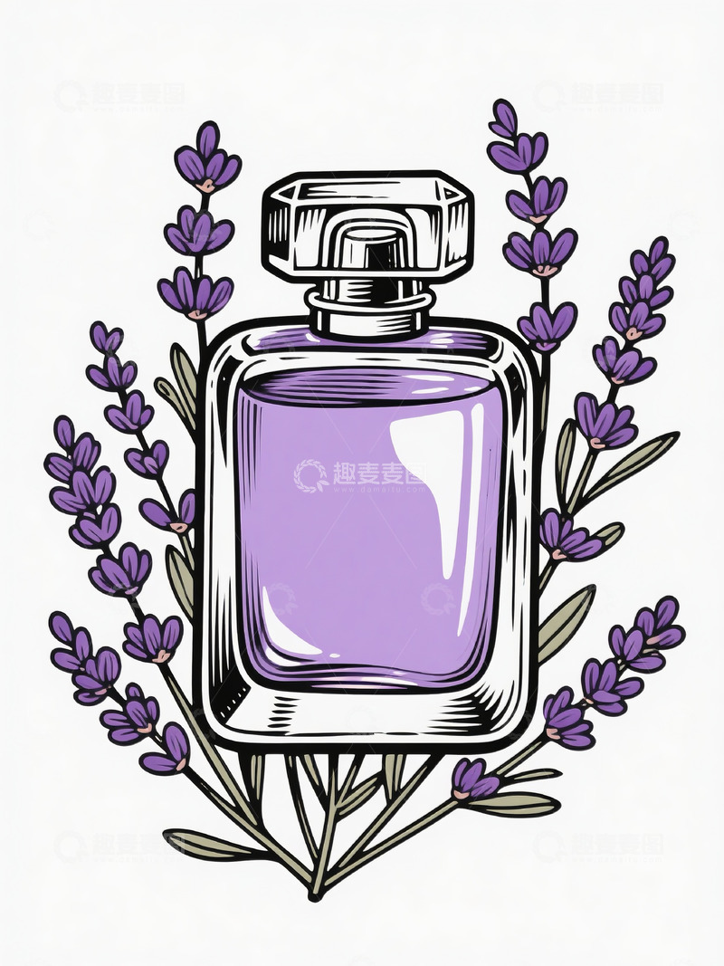 高清大图下载【趣麦麦图】复古线描薰衣草香水瓶