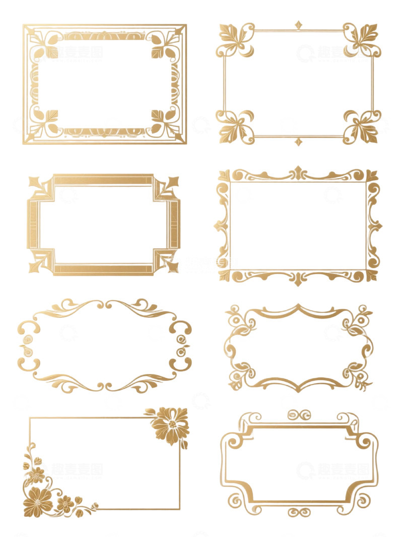 高清大图下载【趣麦麦图】-混合元素金色装饰边框组图