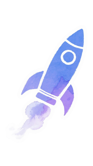蓝紫色水彩火箭插画图