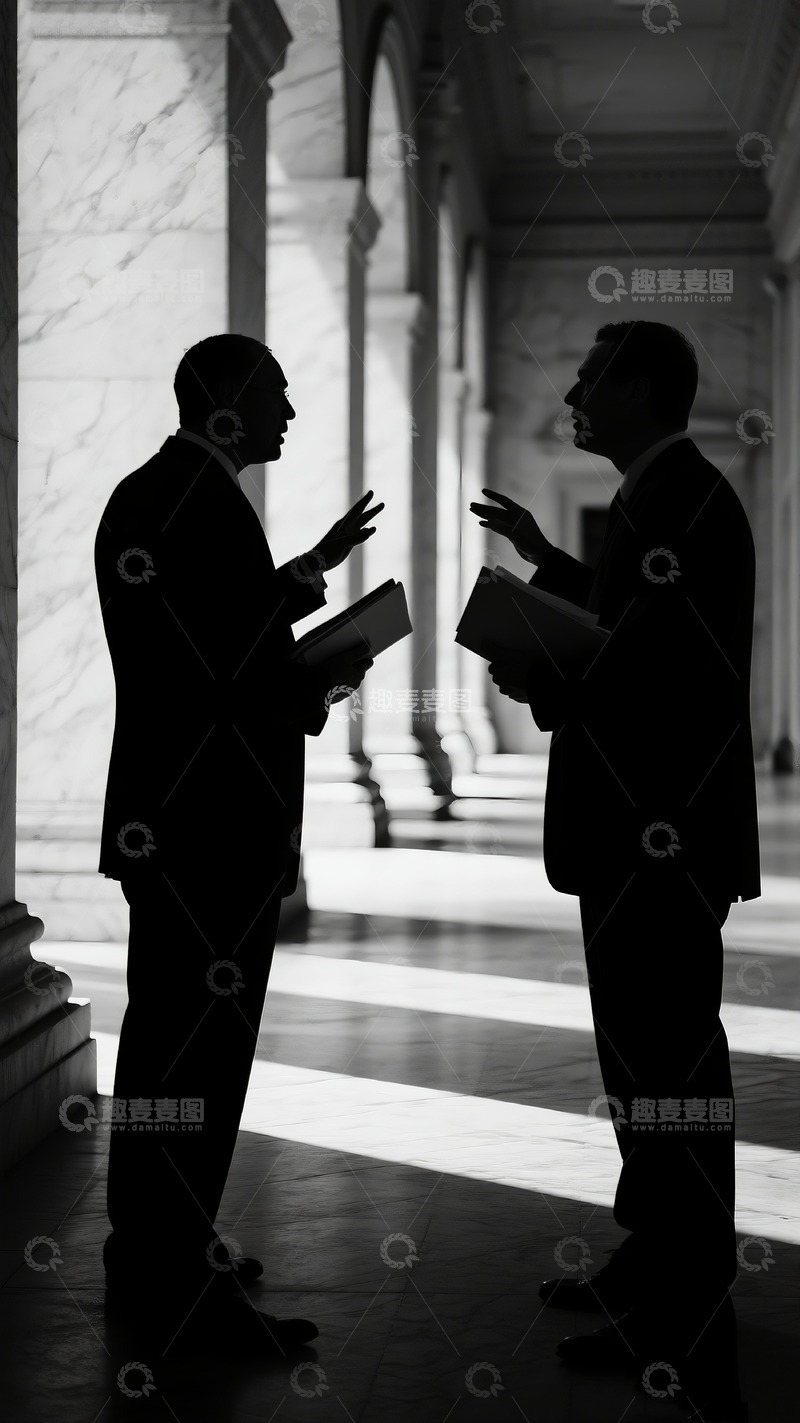 高清大图下载【趣麦麦图】商务人士廊道剪影交谈图