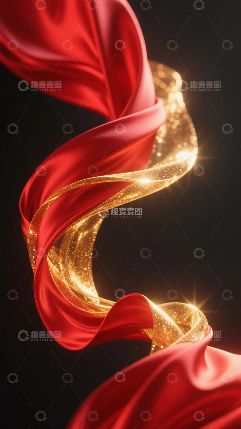 高清大图下载【趣麦麦图】红金交织绸缎动态效果图