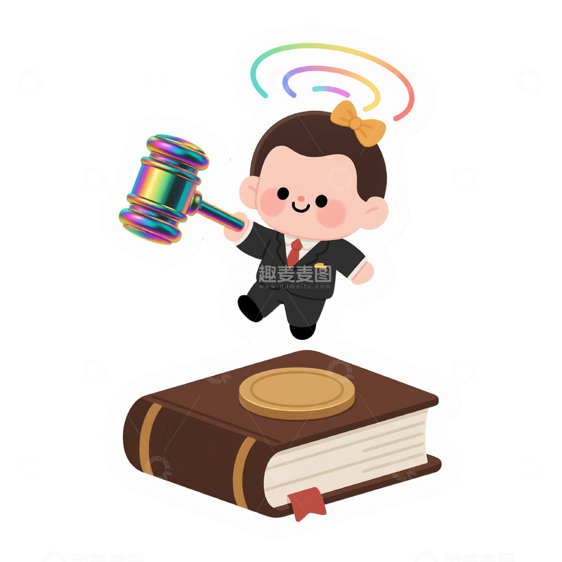 高清大图下载【趣麦麦图】卡通法律主题法槌插画