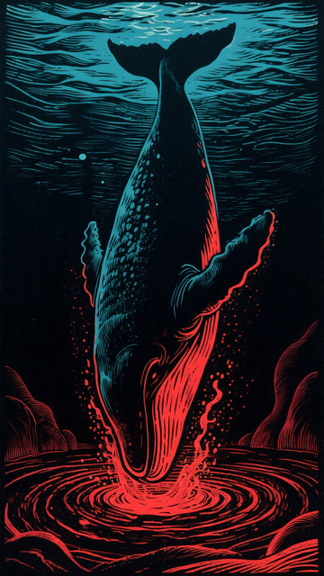 红蓝鲸鱼水中插画艺术