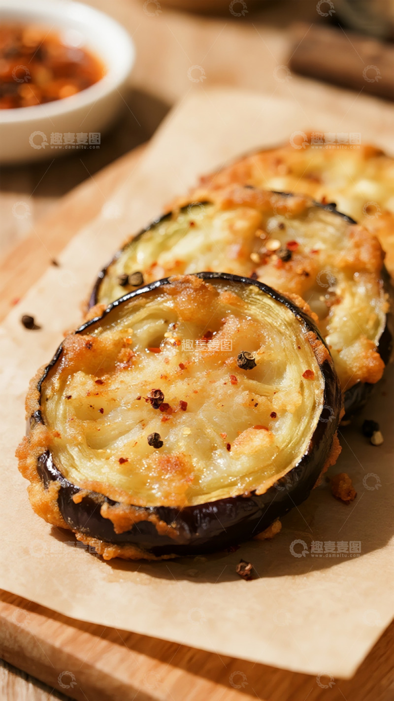 高清大图下载【趣麦麦图】香炸茄子片美食特写图