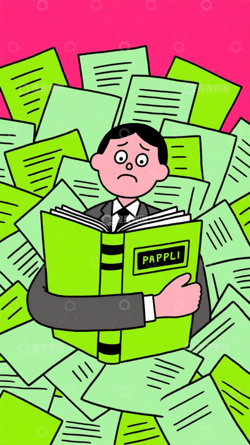 高清大图下载【趣麦麦图】卡通文件堆中人物插画