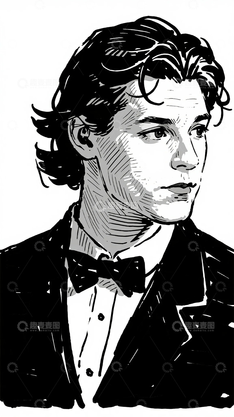 高清大图下载【趣麦麦图】黑白西装人物插画图
