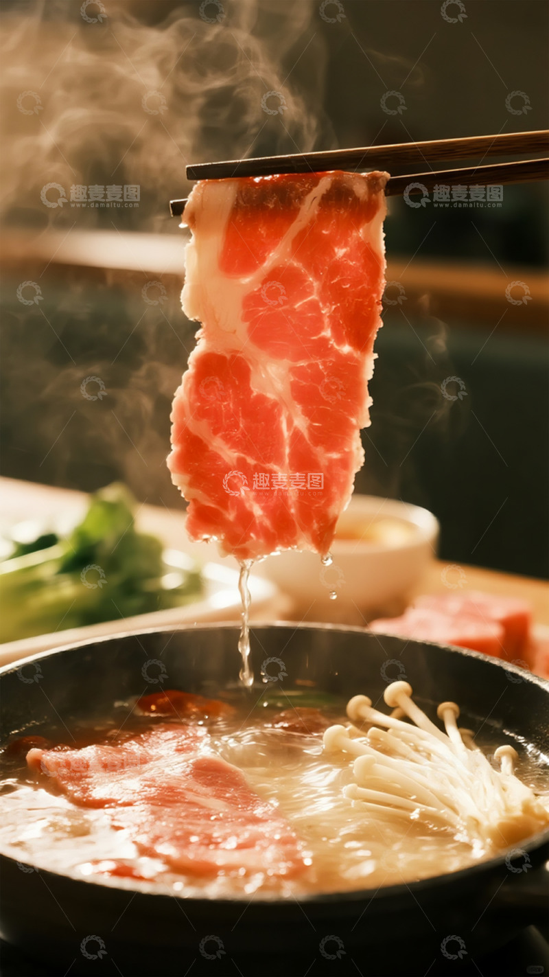 高清大图下载【趣麦麦图】-寿喜烧牛肉涮煮特写图