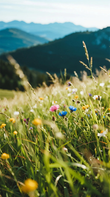 山间野花草地自然风景图