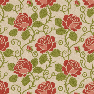 复古红玫瑰花卉图案布纹