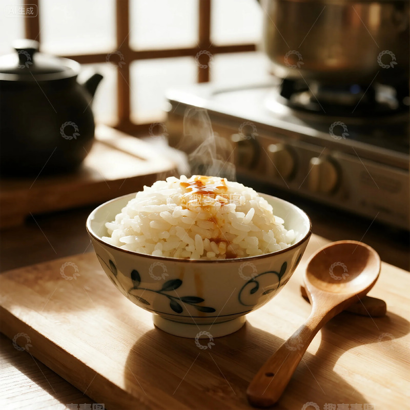 高清大图下载【趣麦麦图】带花纹碗装酱汁白米饭图