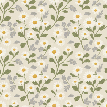 浅米色雏菊蓝花图案图