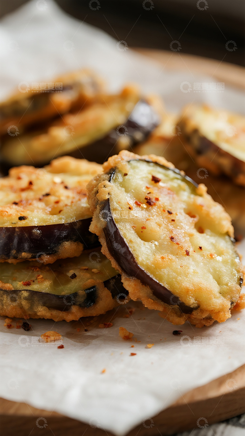 高清大图下载【趣麦麦图】香炸茄子片美食特写图