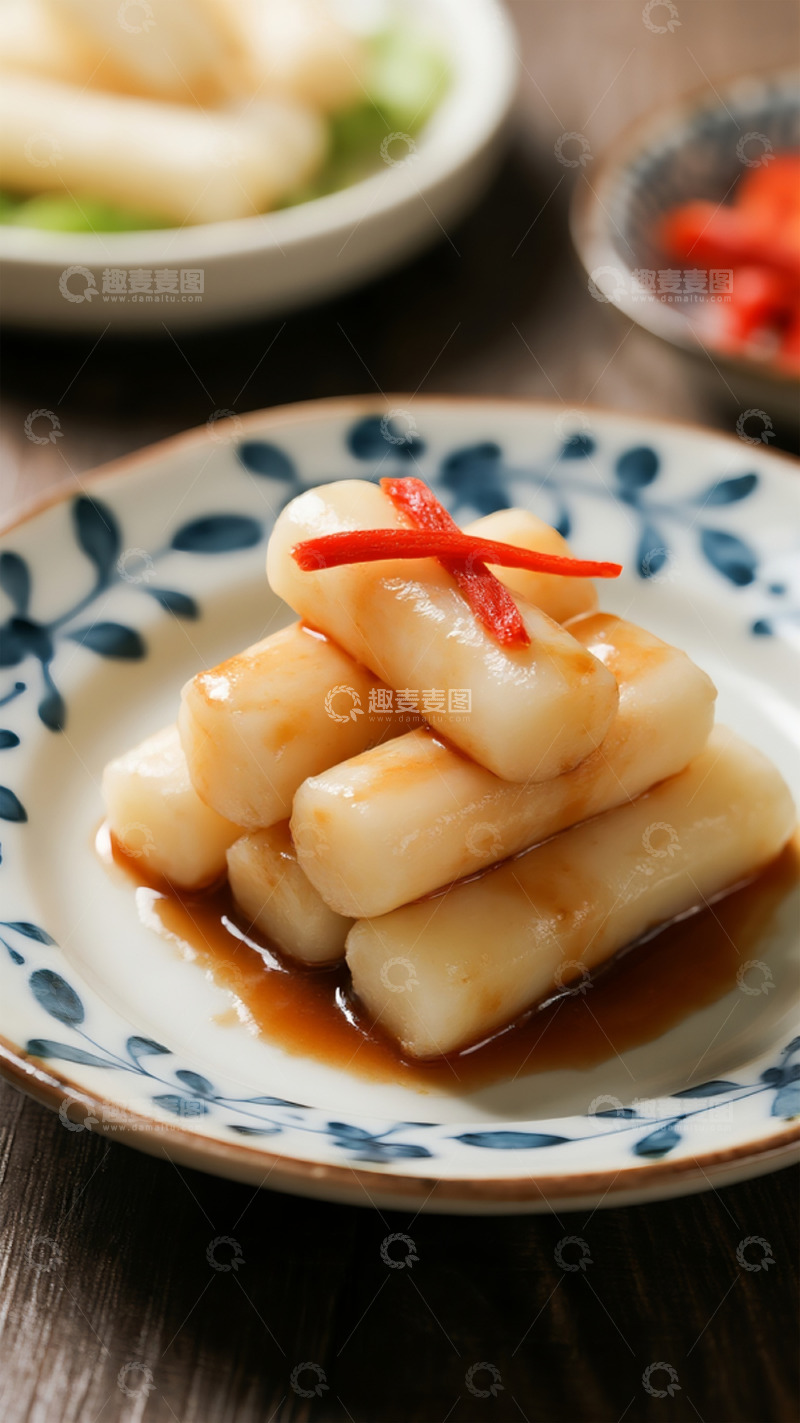 高清大图下载【趣麦麦图】酱汁年糕摆盘美食特写图