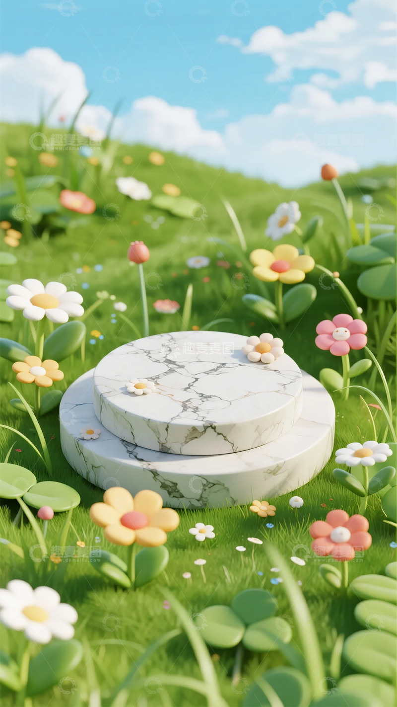 高清大图下载【趣麦麦图】卡通草地大理石展台图